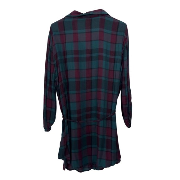 Faded Glory Womens Plaid Tunic Shirt SZ XXL (20)Teal & Burgundy Adj Waist Tie - Picture 11 of 11